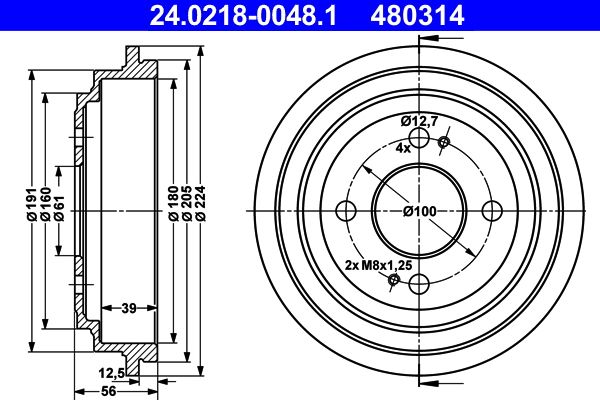 ATE 24.0218-0048.1 Brake Drum