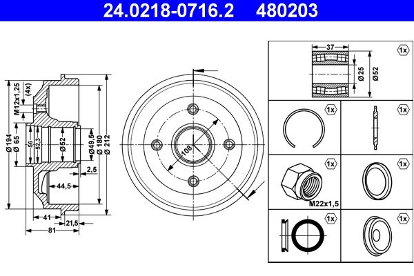 ATE 24.0218-0716.2 Brake Drum