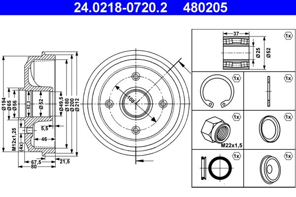 ATE 24.0218-0720.2 Brake Drum