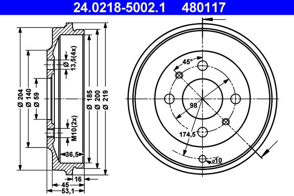 ATE 24.0218-5002.1 Brake Drum