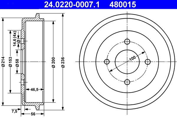 ATE 24.0220-0007.1 Brake Drum