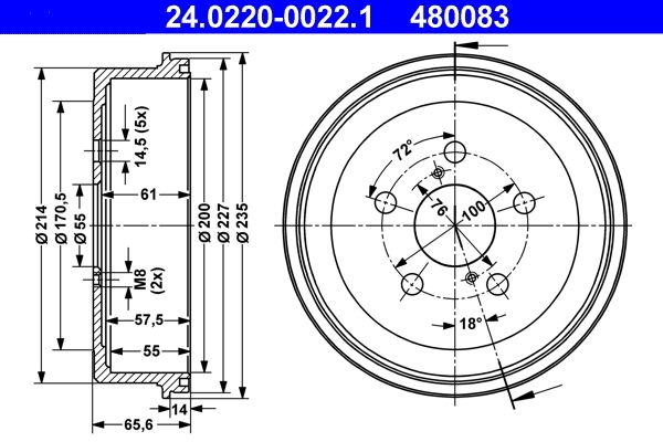 ATE 24.0220-0022.1 Brake Drum