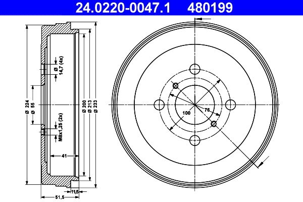 ATE 24.0220-0047.1 Brake Drum