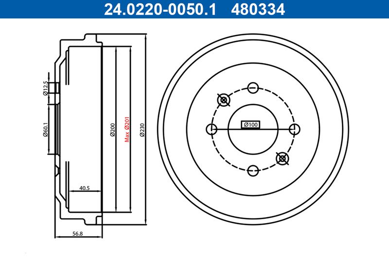 ATE 24.0220-0050.1 Brake Drum