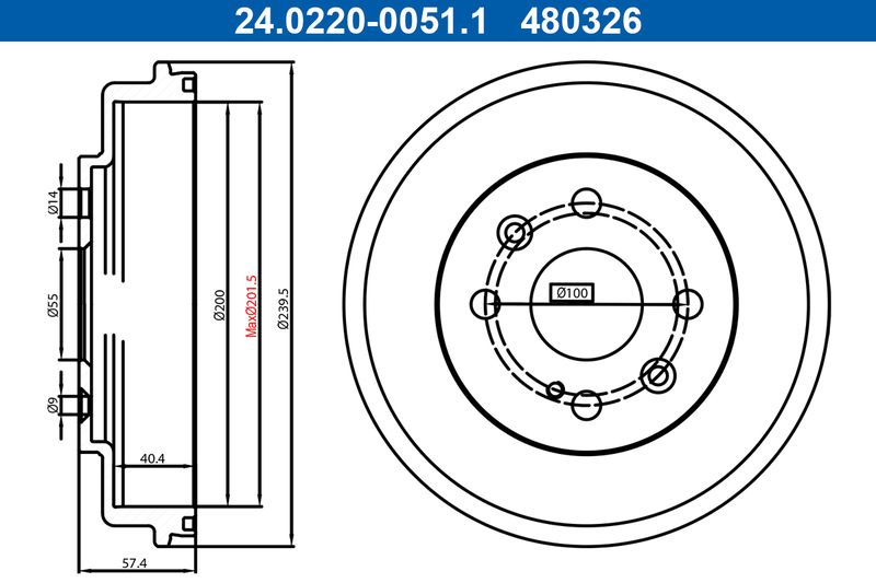ATE 24.0220-0051.1 Brake Drum
