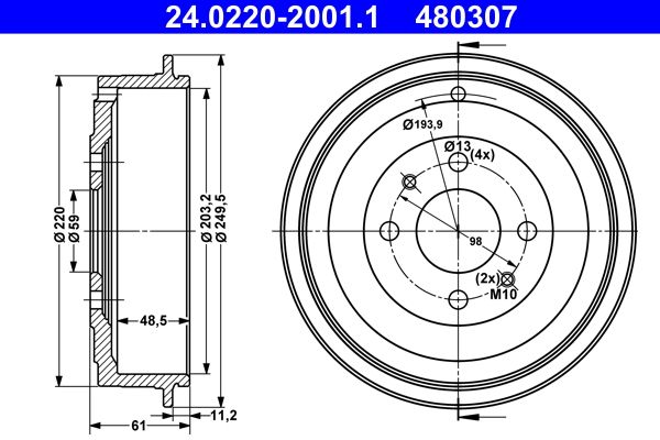 ATE 24.0220-2001.1 Brake Drum