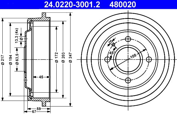 ATE 24.0220-3001.2 Brake Drum