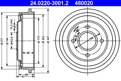 Brake Drum ATE 24.0220-3001.2