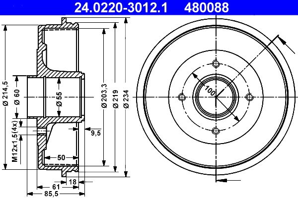 ATE 24.0220-3012.1 Brake Drum