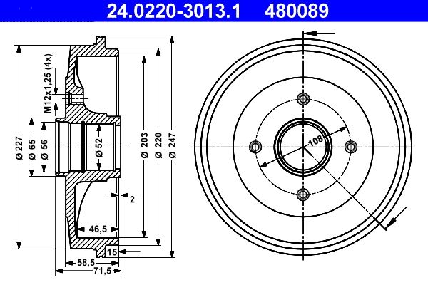 ATE 24.0220-3013.1 Brake Drum