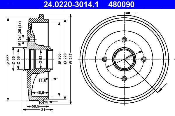 ATE 24.0220-3014.1 Brake Drum