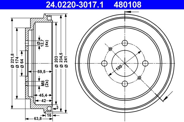 ATE 24.0220-3017.1 Brake Drum