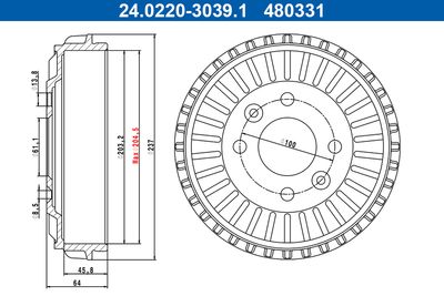 Brake Drum ATE 24.0220-3039.1