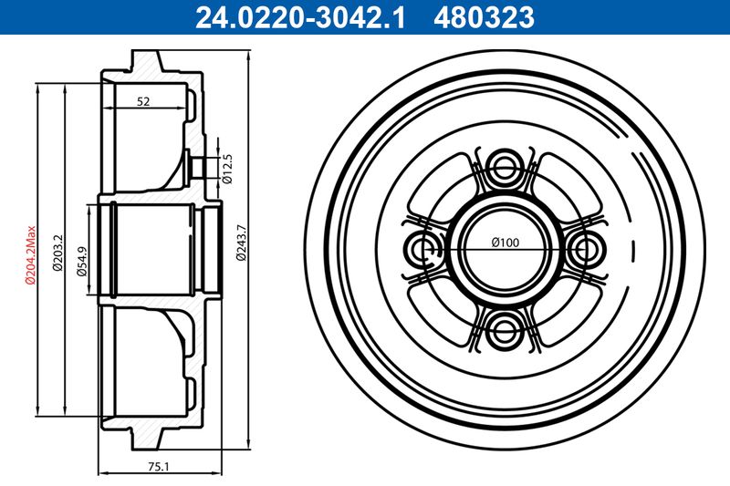 ATE 24.0220-3042.1 Brake Drum