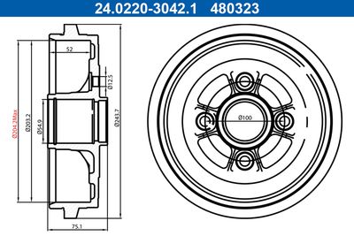 Brake Drum ATE 24.0220-3042.1