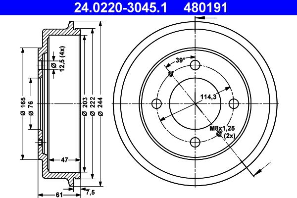 ATE 24.0220-3045.1 Brake Drum