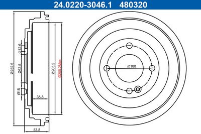 Brake Drum ATE 24.0220-3046.1