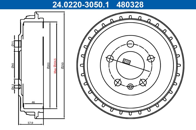 ATE 24.0220-3050.1 Brake Drum