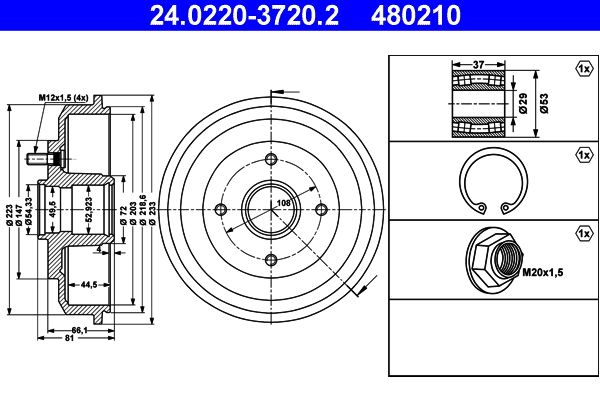ATE 24.0220-3720.2 Brake Drum