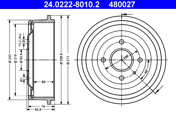 ATE 24.0222-8010.2 Brake Drum