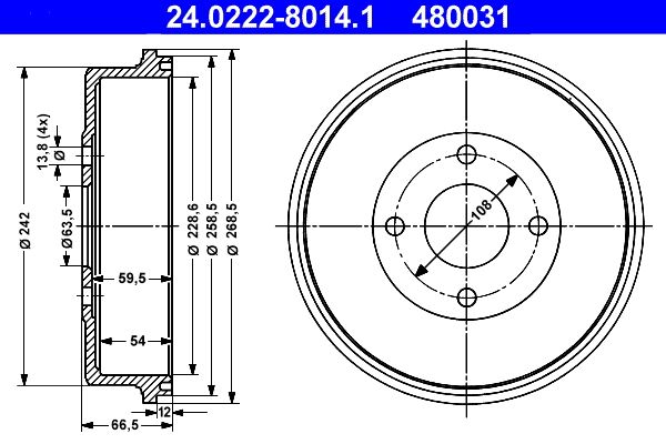 ATE 24.0222-8014.1 Brake Drum