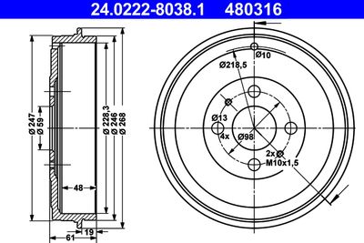 Brake Drum ATE 24.0222-8038.1