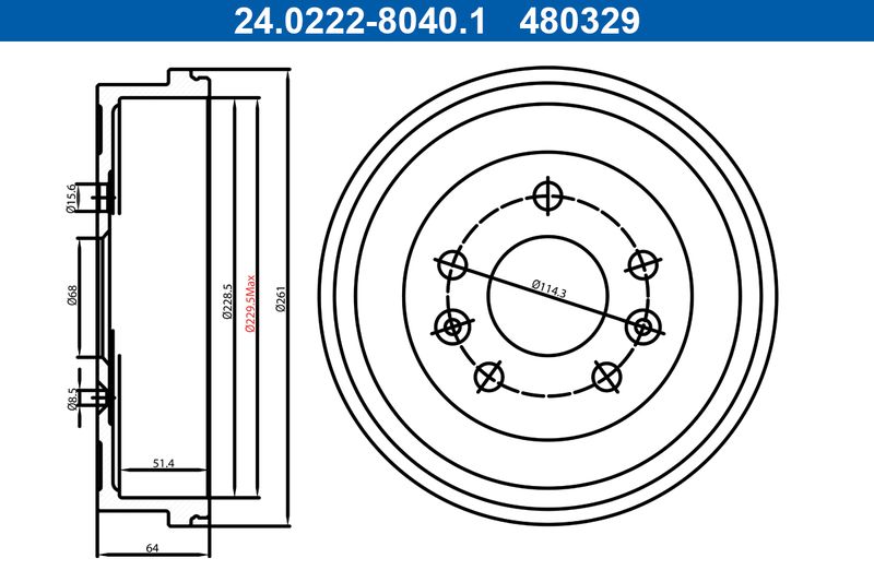 ATE 24.0222-8040.1 Brake Drum