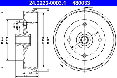 Brake Drum ATE 24.0223-0003.1