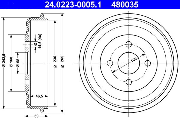 ATE 24.0223-0005.1 Brake Drum