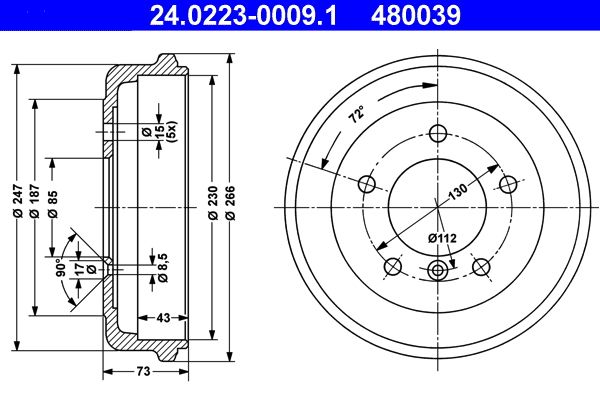 ATE 24.0223-0009.1 Brake Drum