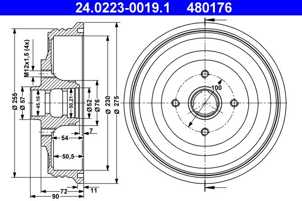 ATE 24.0223-0019.1 Brake Drum