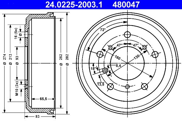 ATE 24.0225-2003.1 Brake Drum