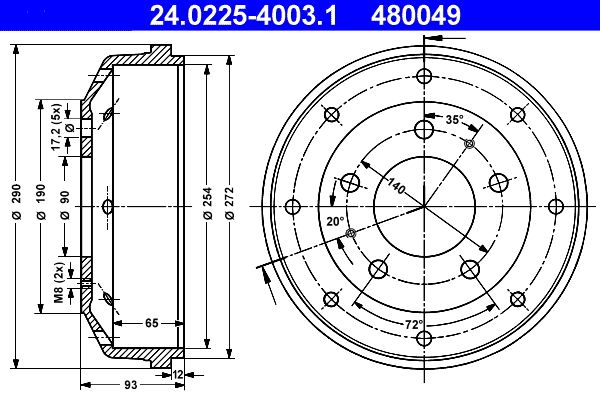 ATE 24.0225-4003.1 Brake Drum