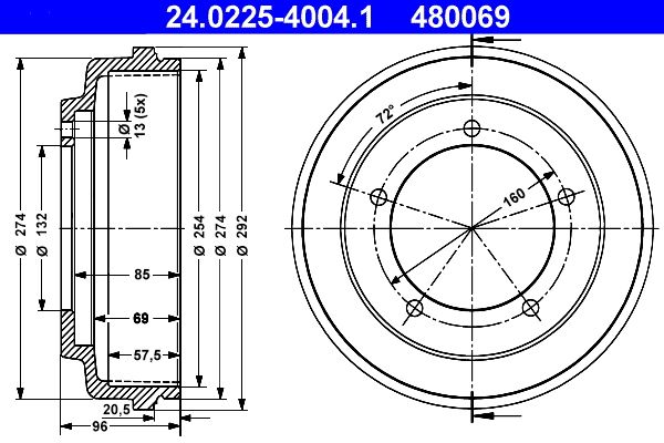 ATE 24.0225-4004.1 Brake Drum