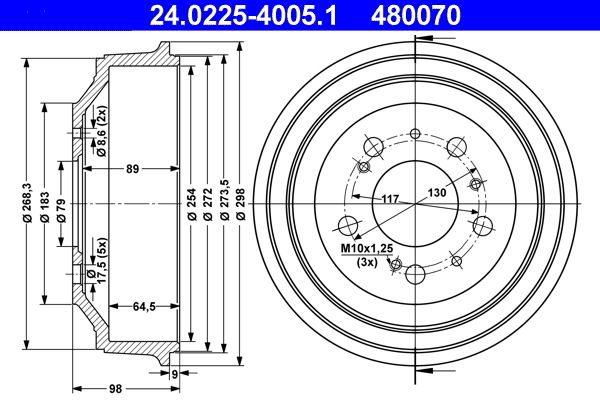 ATE 24.0225-4005.1 Brake Drum