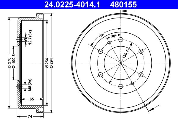 ATE 24.0225-4014.1 Brake Drum
