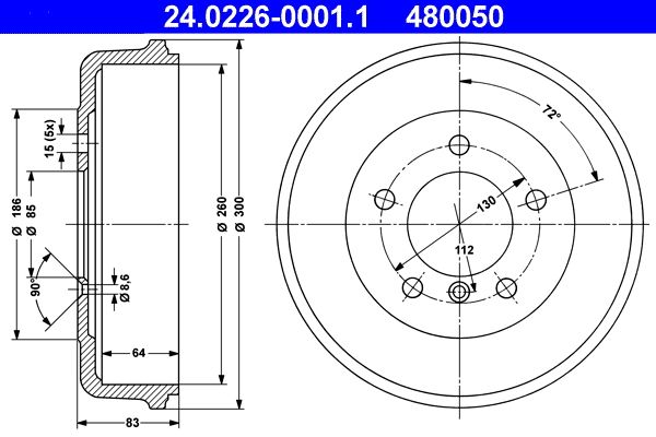 ATE 24.0226-0001.1 Brake Drum
