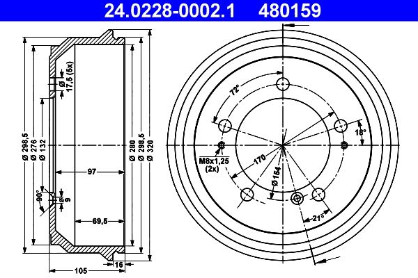 ATE 24.0228-0002.1 Brake Drum