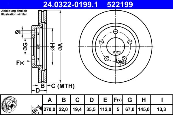 ATE 24.0322-0199.1 Brake Disc