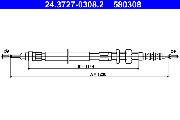 ATE 24.3727-0308.2 Cable Pull, parking brake