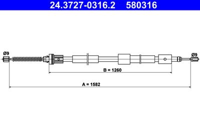Cable Pull, parking brake ATE 24.3727-0316.2