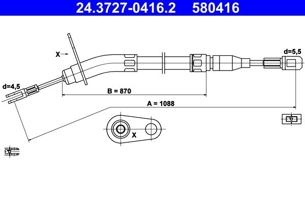 ATE 24.3727-0416.2 Cable Pull, parking brake