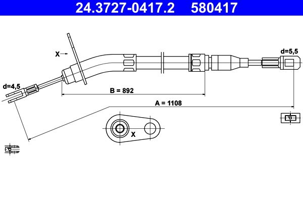 ATE 24.3727-0417.2 Cable Pull, parking brake