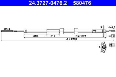 Cable Pull, parking brake ATE 24.3727-0476.2