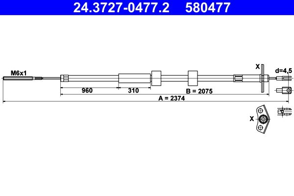 ATE 24.3727-0477.2 Cable Pull, parking brake