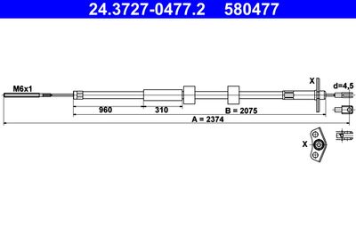 Cable Pull, parking brake ATE 24.3727-0477.2