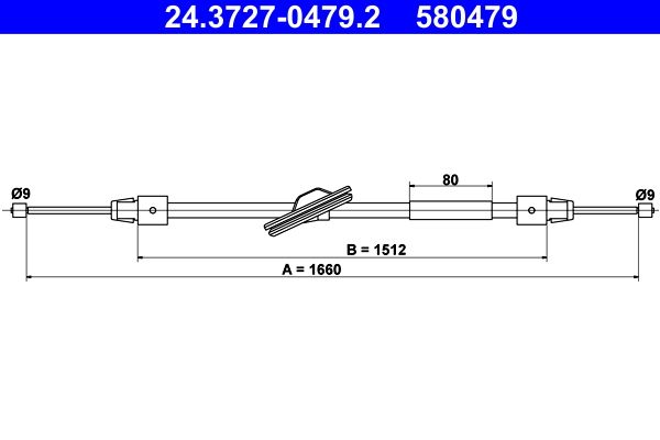 ATE 24.3727-0479.2 Cable Pull, parking brake