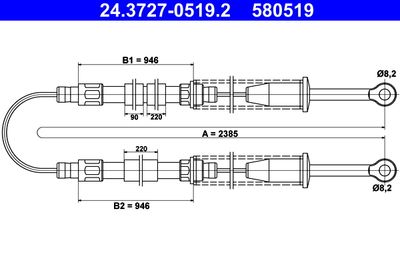 Cable Pull, parking brake ATE 24.3727-0519.2