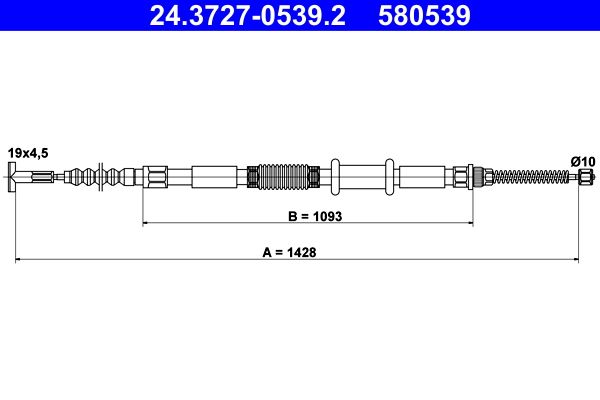 ATE 24.3727-0539.2 Cable Pull, parking brake