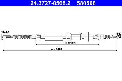 Cable Pull, parking brake ATE 24.3727-0568.2